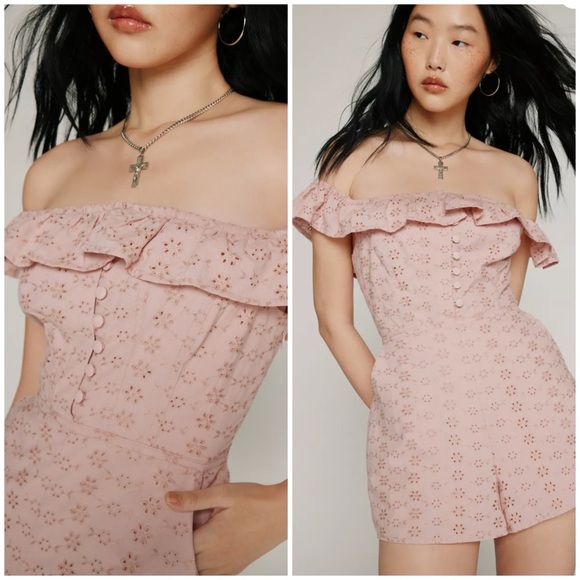 Urban Outfitters Kimchi Blue Jeena Eyelet Off-The-Shoulder Romper sz S - Picture 3 of 16